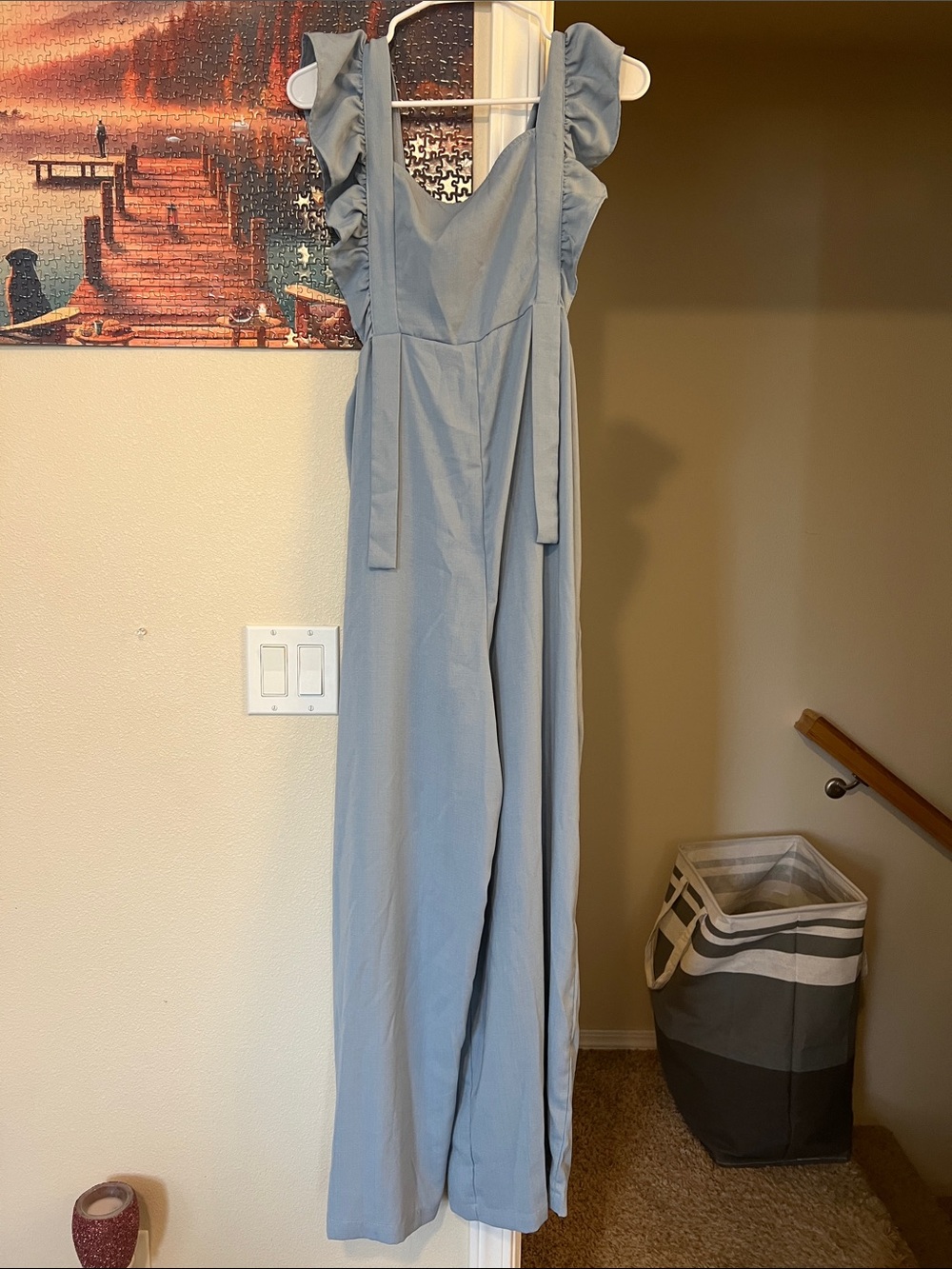 SHEIN Light Blue Ruffle Strap Wide-Leg Jumpsuit